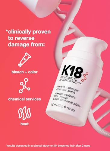 K18 Depart-In Molecular Hair Masks for Repairing Dry or Broken Hair, Reverses Harm from Bleach, Coloration Therapies, Chemical Companies, and Warmth